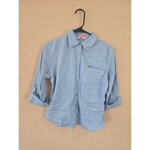 Vintage Lacoste Women's Stretch Button Up Shirt, Light Blue, Size 1X